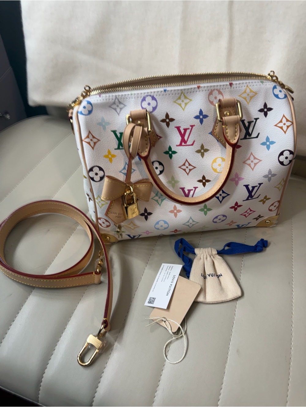 Louis Vuitton White Multicolor Monogram Speedy 25